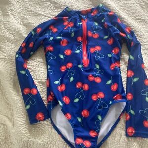Wonder Nation Blue Long-Sleeve Cherry Print One-Piece Swimsuit
